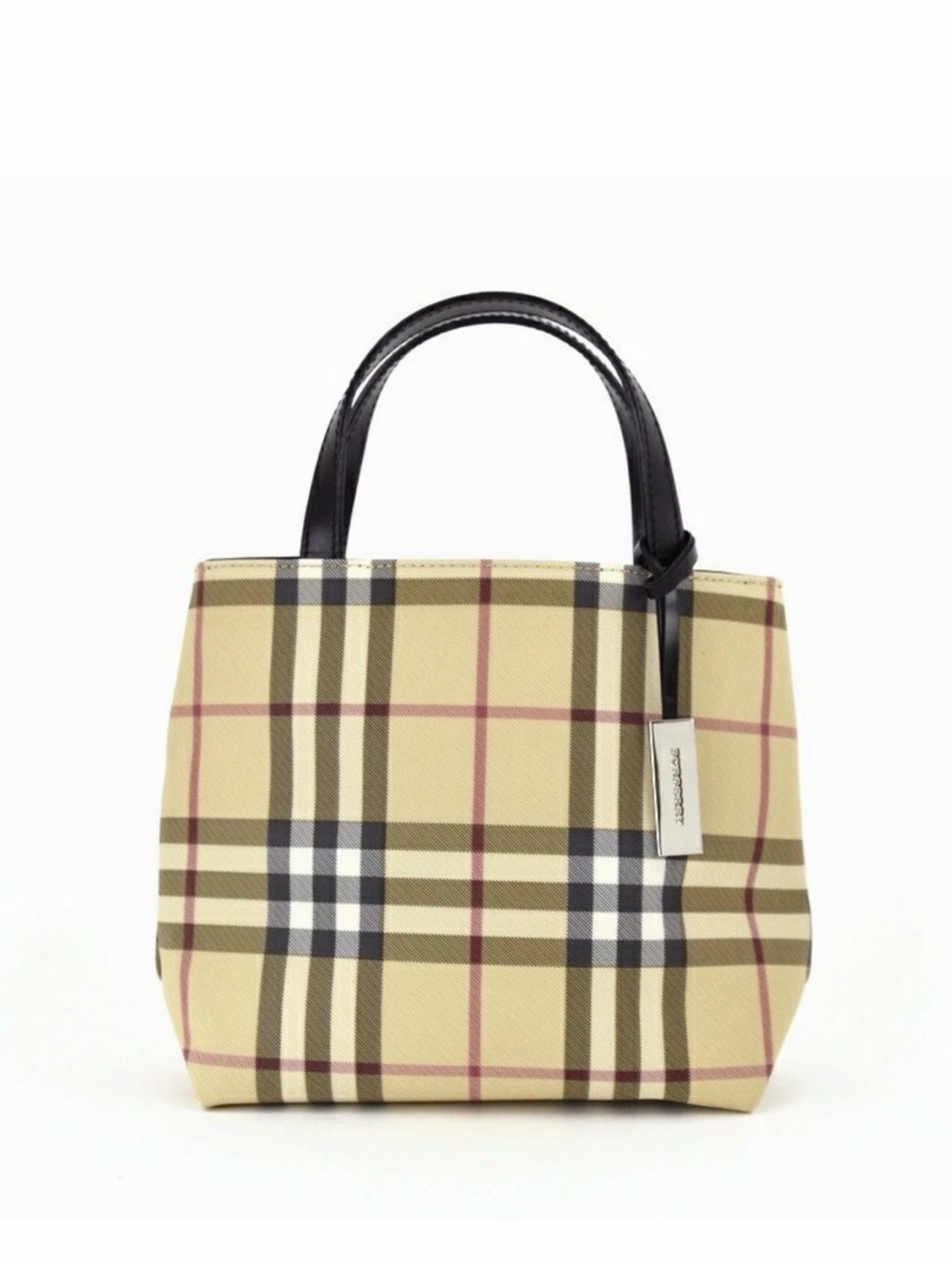 Burberry Yellow Beige Check Tote with Black Handles